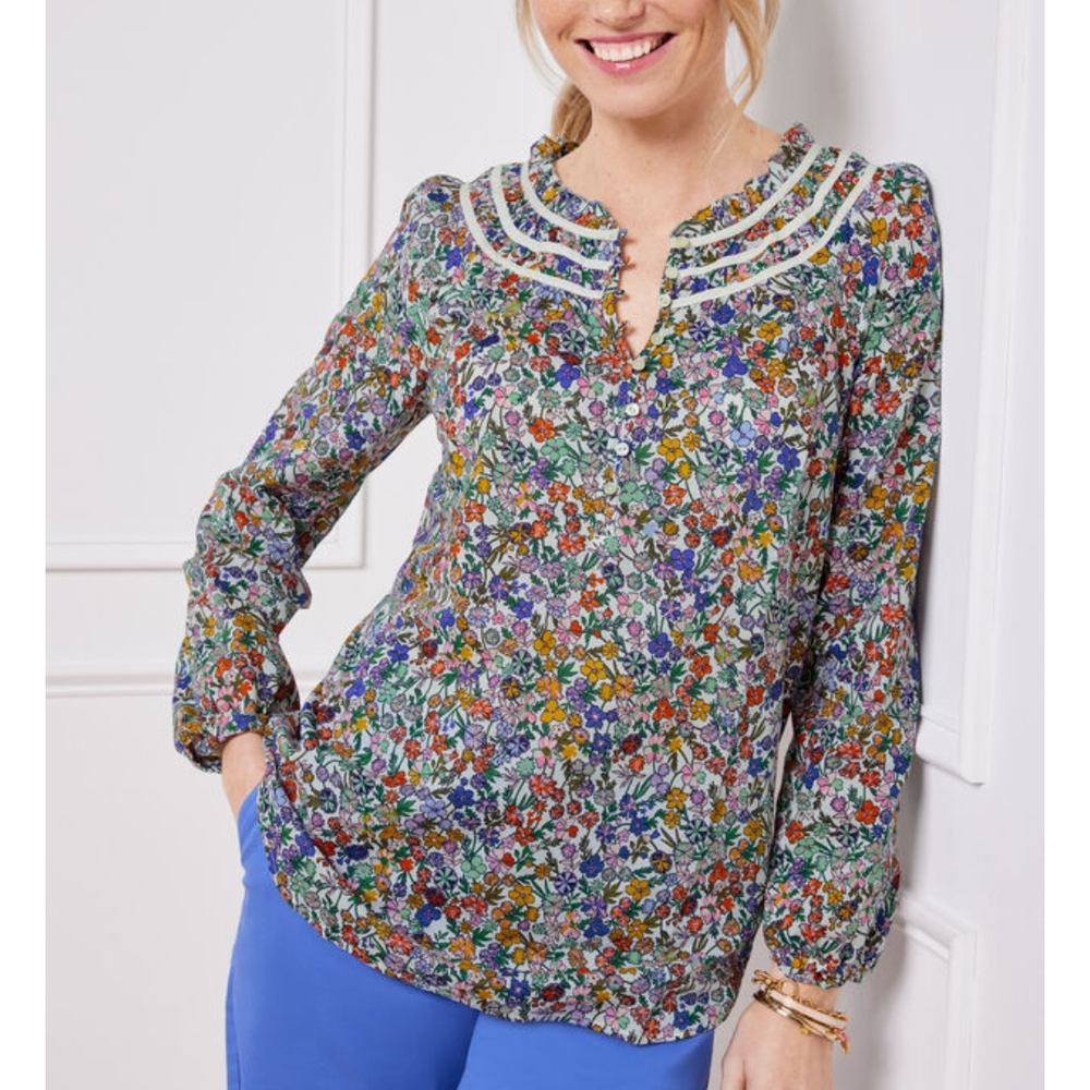 Talbots Buoyant Ditsy Popover Floral Print Top XL
